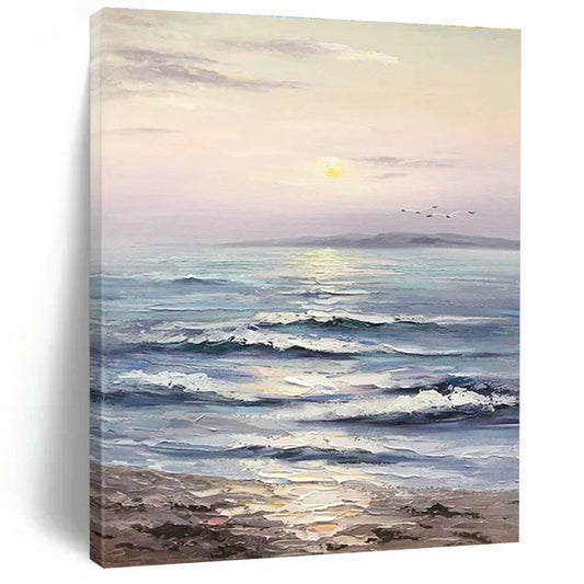 Tranquil Horizons: An In-Depth Analysis of Serene Seaside Sunset Art for Beach House & Spa