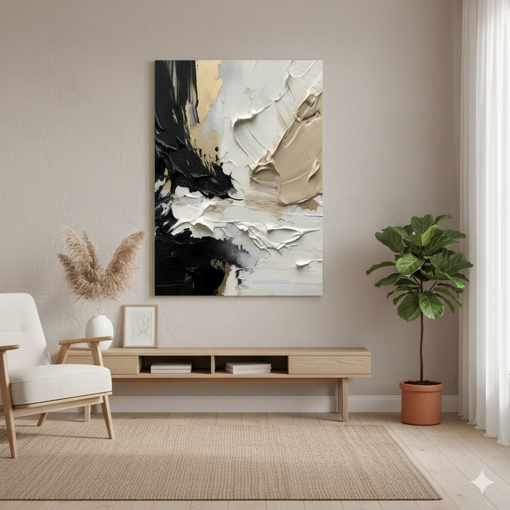 Unveiling the Depths: An In-Depth Analysis of Black and Gold Textured Abstract Art DLZ1590