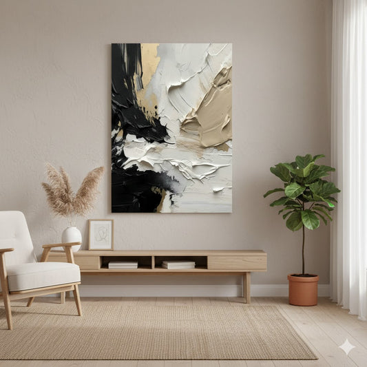 Unveiling the Depths: An In-Depth Analysis of Black and Gold Textured Abstract Art DLZ1590