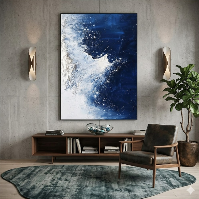 Waves of Inspiration: How Blue and White Ocean Waves Abstract Painting Captures Coastal Tranquility