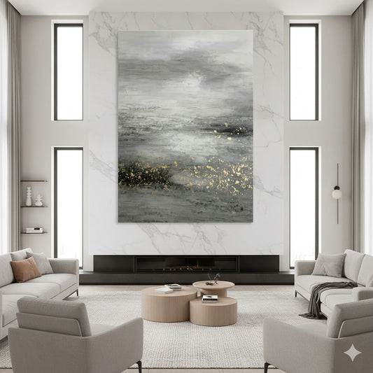 Unveiling Serenity: A Deep Dive into Grey - Gold Ocean Abstract Art DLZ0534