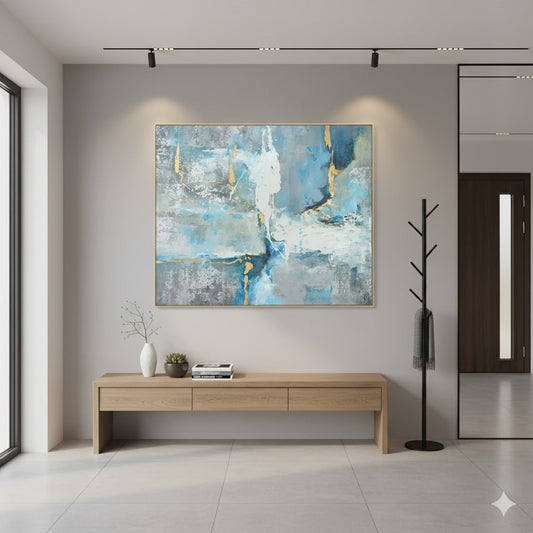 Exploring the Ethereal Depths: A Deep Dive into Blue - Gold Abstract Art DLZ3140