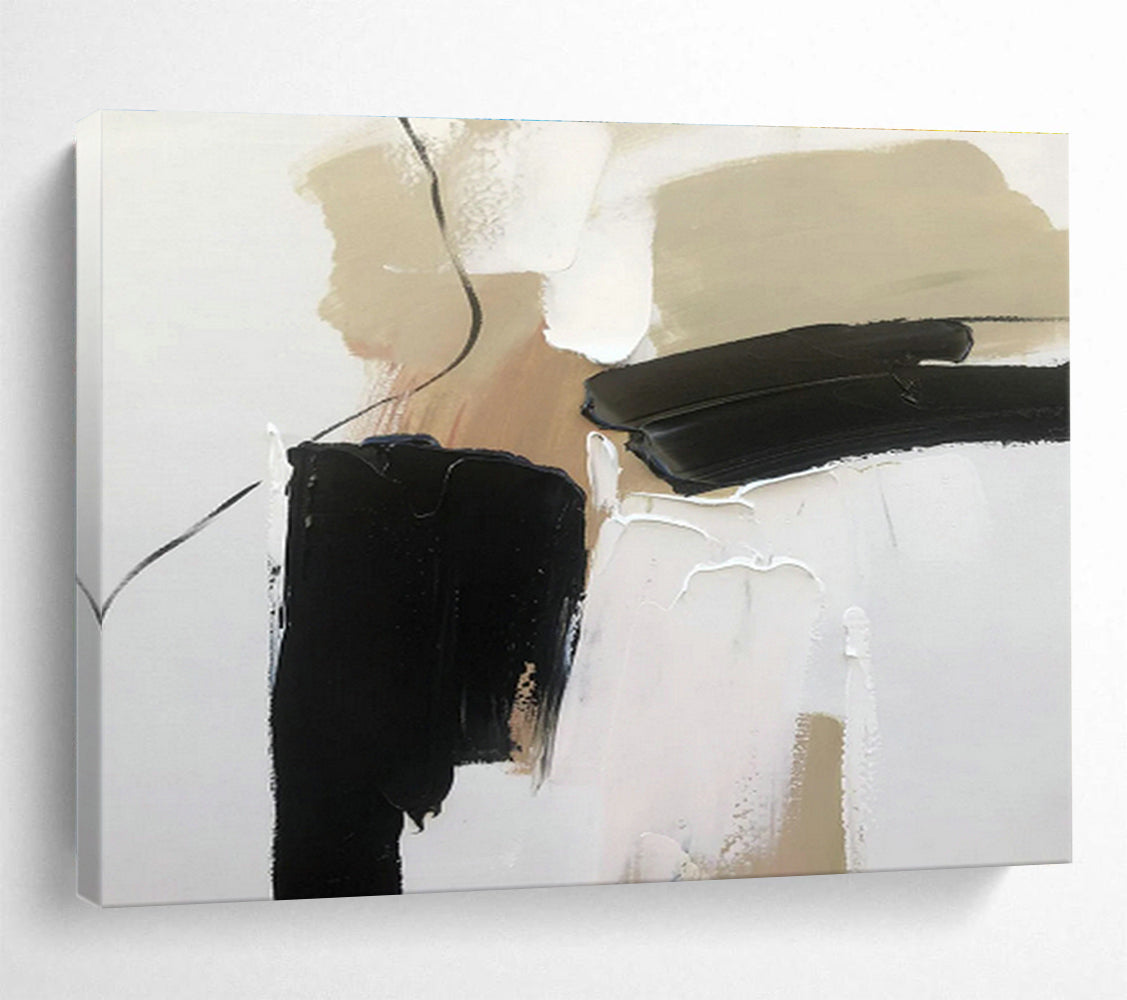 Beige - Black Minimalist Abstract Art for Hallway Chic Welcome DLZ2697