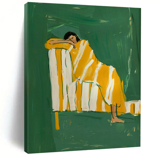 Figure in Yellow Blanket on Green Background Art for Art Deco Home & Creative Studio DLZ0689