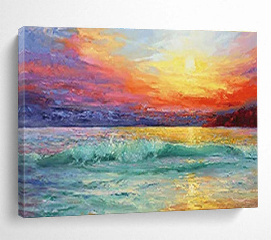 Vivid Sea Sunset Oil Painting for Coastal Villa Living Room Walls DLZ3243