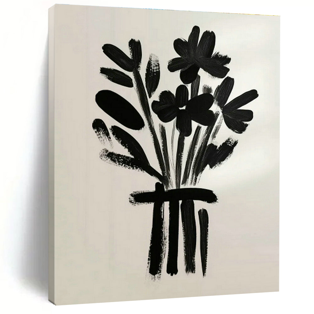 Black Floral Bouquet Art for Minimalist Dining Room & Monochrome Retail Store DLZ0698