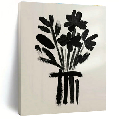 Black Floral Bouquet Art for Minimalist Dining Room & Monochrome Retail Store DLZ0698