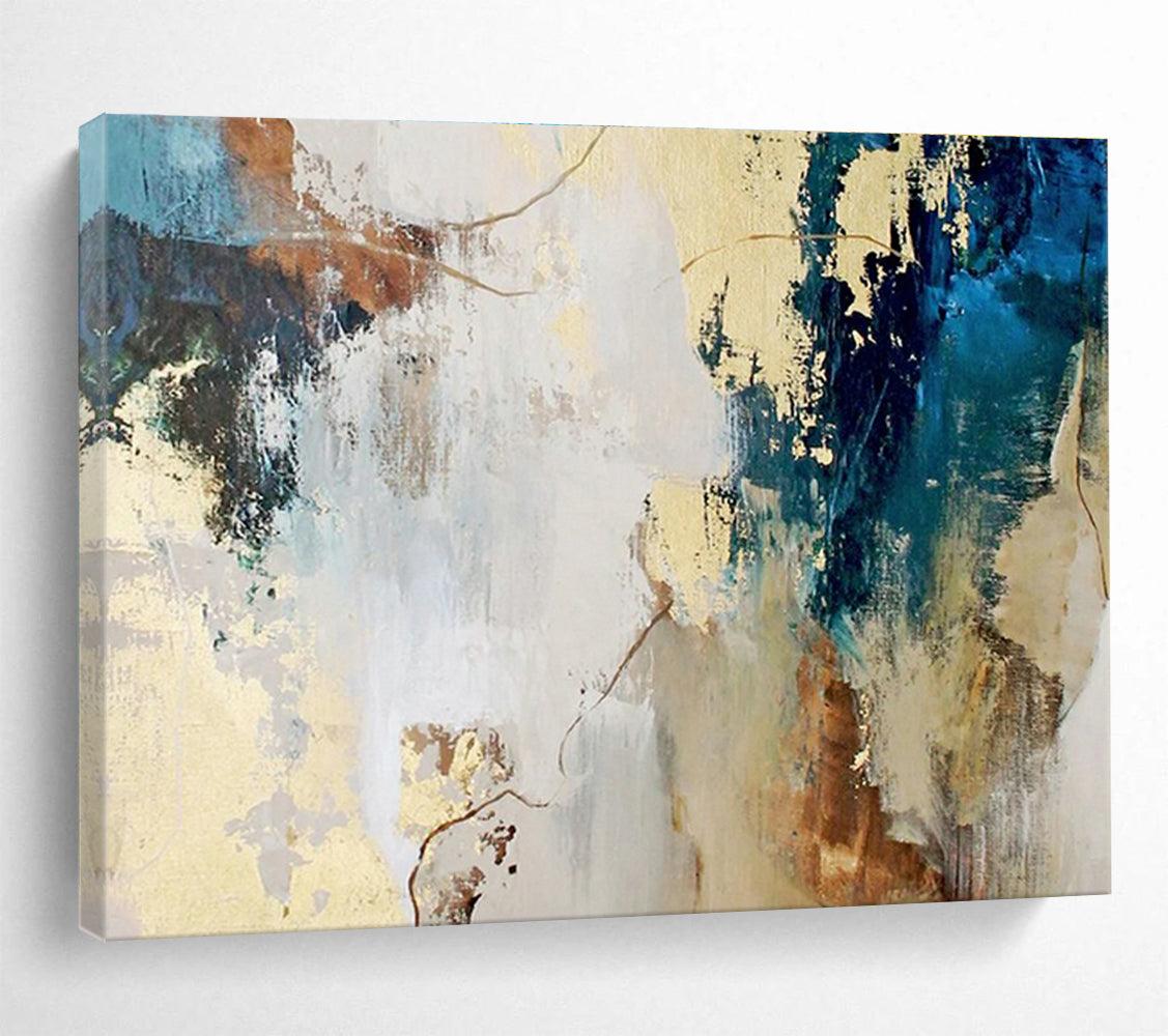 Gold - Blue Abstract Composition Art for Elegant Dining Hall DLZ2896