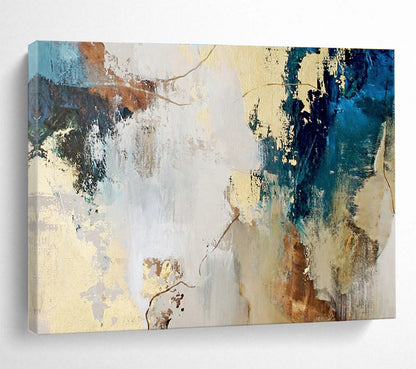Gold - Blue Abstract Composition Art for Elegant Dining Hall DLZ2896