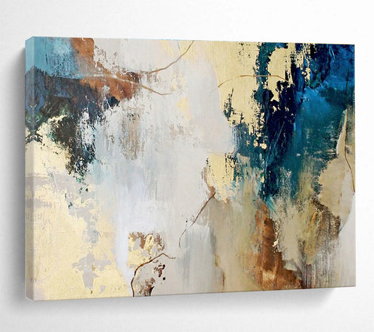 Gold - Blue Abstract Composition Art for Elegant Dining Hall DLZ2896