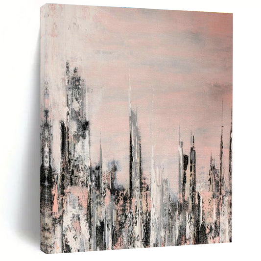 Pink - Gray Cityscape Art for Modern Urban Apartment Living Rooms DLZ0061