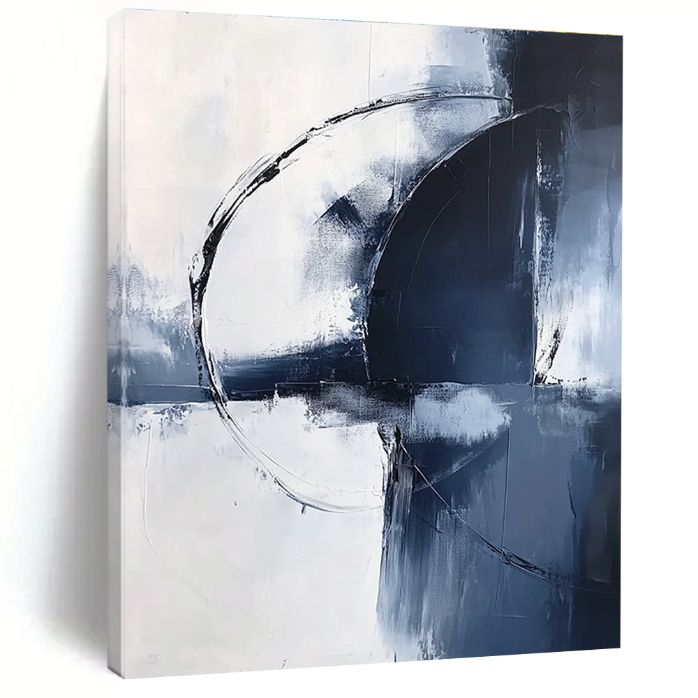 Blue and White Circular Abstraction Art for Coastal - Inspired Home & Art - Decorated Spa STSC1355