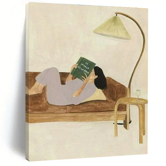 Cozy Reading Moment Art for Bohemian Living Room & Bookstore Café DLZ0910