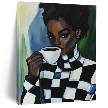 Woman Drinking Coffee for Trendy Coffee Shop & Modern Feminine Workspace STSC919