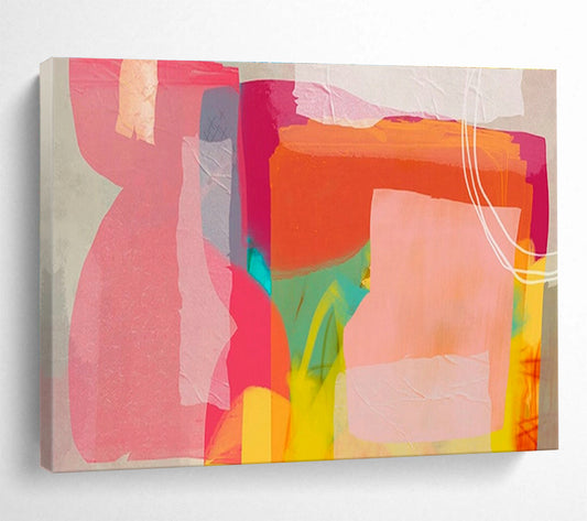 Pink - Orange Collage Abstract Art for Feminine - Themed Beauty Parlor Interiors DLZ2585
