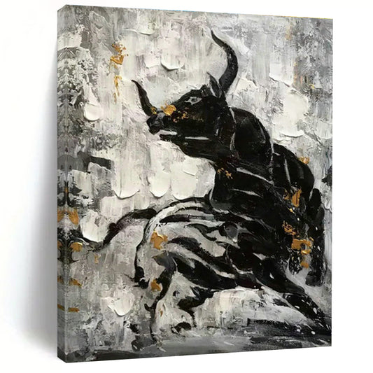Black - Gold Bull Oil Painting for Living Room & Office DLZ0527