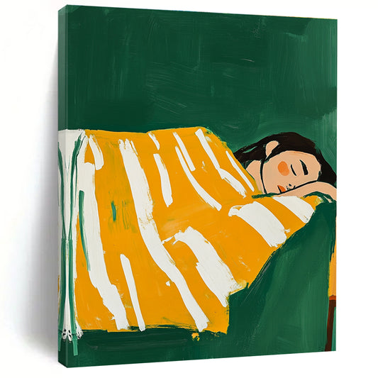 Sleeping Woman in Yellow Stripes for Cheerful Bedroom & Sunshine - Themed Café STSC1267