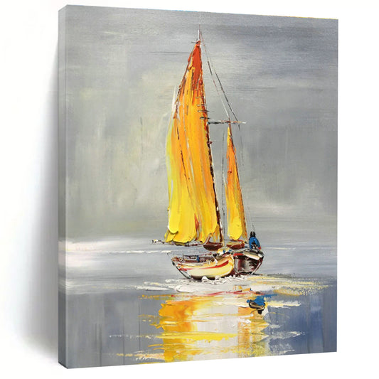 Yellow - Sailed Boat Oil Painting for Lakeside Café & Bright Coastal Kitchen DLZ0855