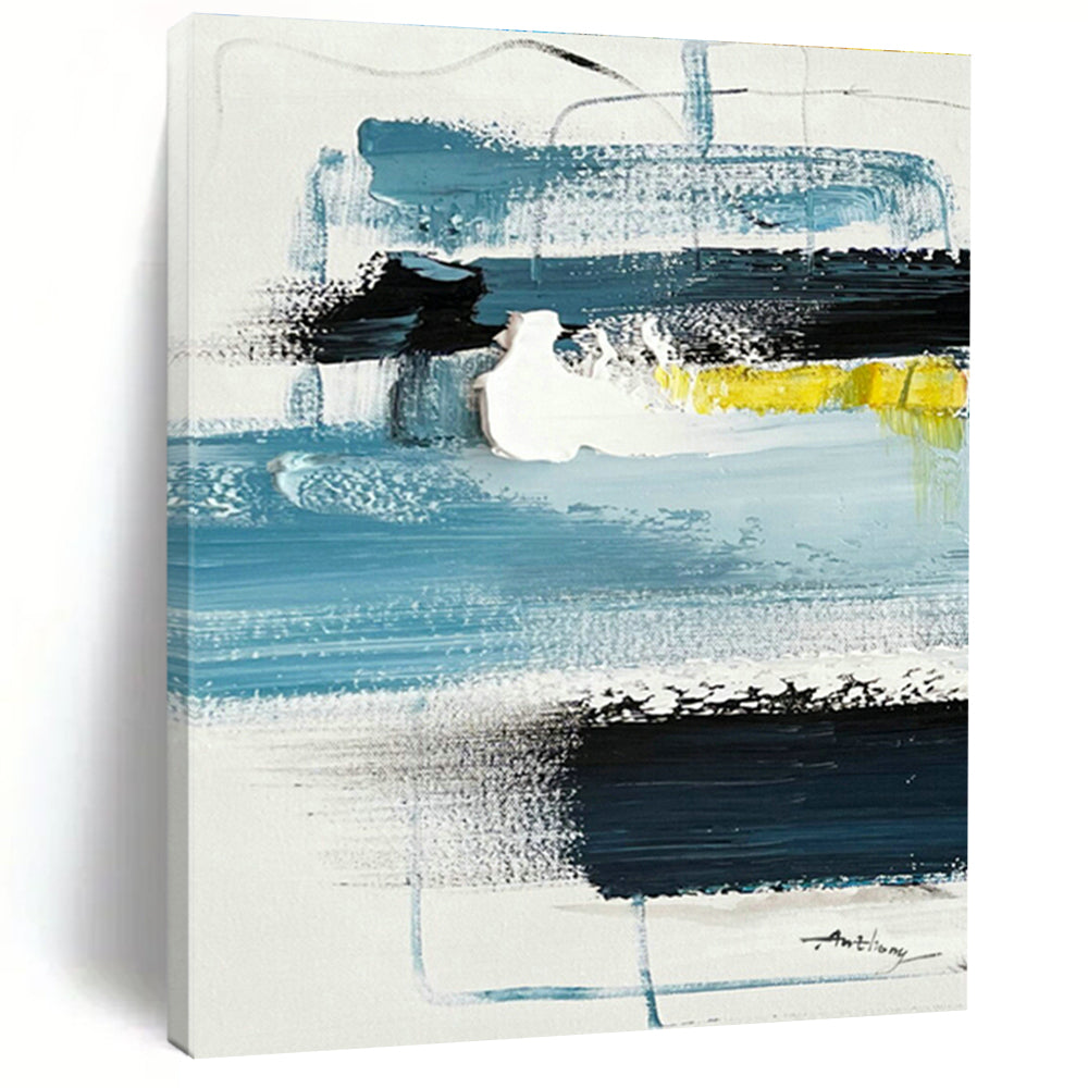Blue - Yellow Block Abstract Art for Coastal - themed Hotel & Creative Coworking Space DLZ0788