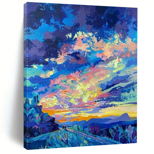 Vivid Road Sunset Painting for Bohemian RV Campsite & Travel - Themed Café DLZ0920