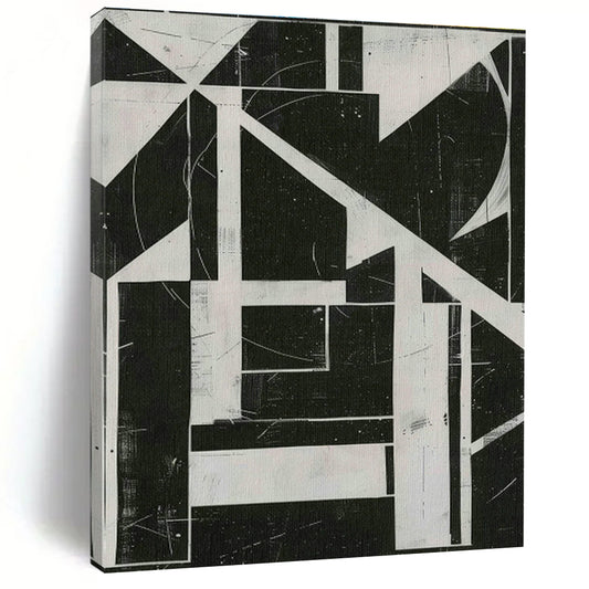 Black - White Geometric Abstract Art for Modern Office Lobby & Home Study DLZ1158