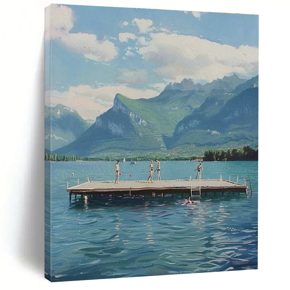 Lakeside Mountain Scene Art for Lakehouse Retreat & Nature - Lover’s Living Room DLZ1462