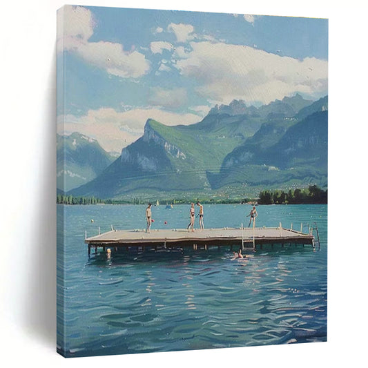 Lakeside Mountain Scene Art for Lakehouse Retreat & Nature - Lover’s Living Room DLZ1462