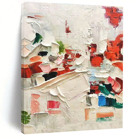 Red - White Thick - Painted Abstract Art for Avant - Garde Restaurant & Dramatic Home Dining Room DLZ1608