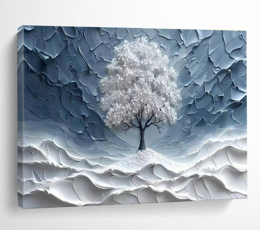 Textured Silver Tree Art for Minimalist Home Meditation Corner Walls DLZ3213