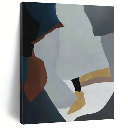 Geometric Abstract Art with Gray, Blue, Gold & Brown for Office Building & Home Entrance DLZ0565