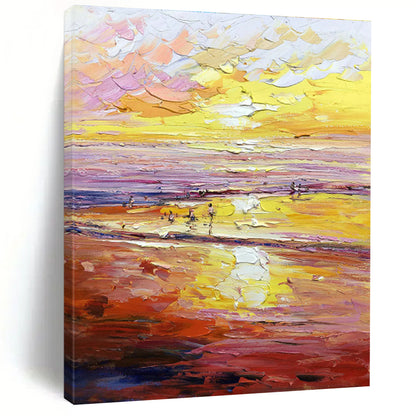 Warm - Toned Beach Oil Painting for Coastal Home & Vacation Rental Lounge DLZ1313