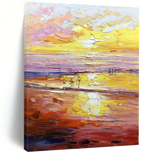 Warm - Toned Beach Oil Painting for Coastal Home & Vacation Rental Lounge DLZ1313