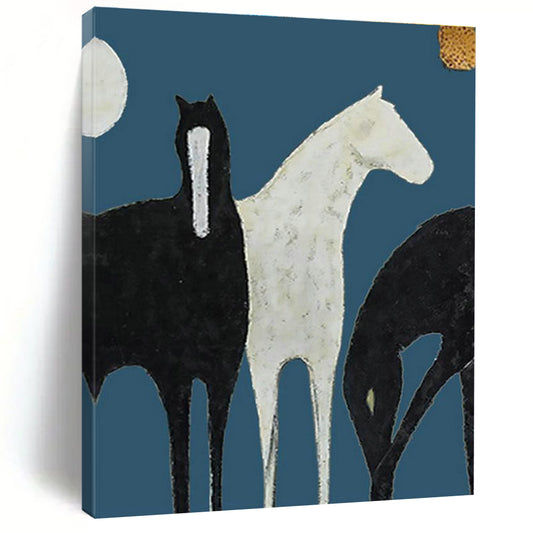 Stylized Horses on Blue Art for Equestrian - Inspired Living Room & Art - Themed Office DLZ2140
