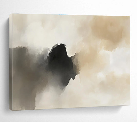 Beige - Black Abstract Clouds Art for Minimalist Bedroom & Serene Spa SC222