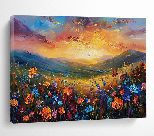 Mountain Flower Field Sunset Art for Adventure - Themed Living Room Fireplaces DLZ3221
