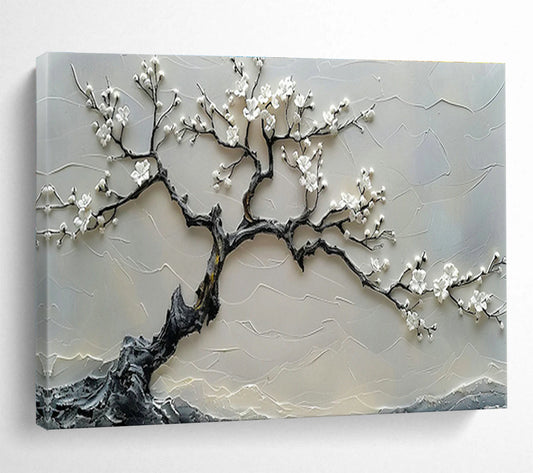 Textured White Blossom Tree Relief Art for Zen - Inspired Entryways DLZ3079