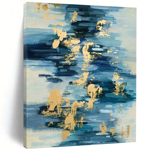 Gold - Blue Water Ripple Abstract for Beachfront Resort Lobby & Coastal Art Gallery DLZ0938