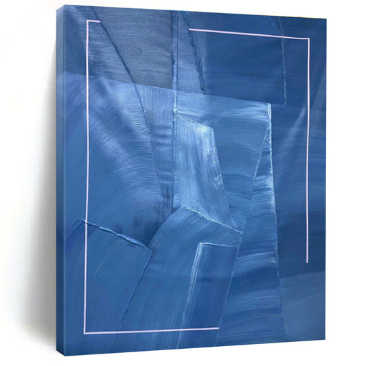 Blue and White Geometric Abstract Art for Coastal - Inspired Office & Scandinavian - Style Home DLZ0753