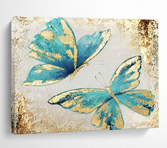 Blue Butterflies with Gold Accents Art for Chic Bridal Dressing Rooms DLZ3118