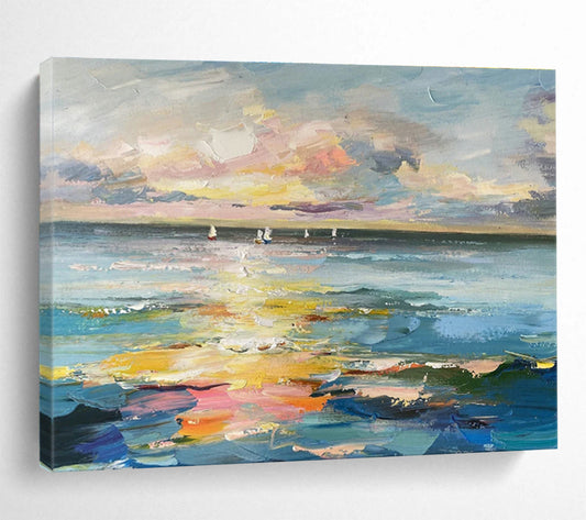 Sea View with Sailboats Oil Painting for Nautical - Themed Living Rooms DLZ2499