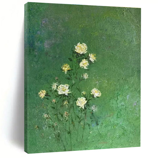 Yellow Flowers on Green Oil Painting for Dining Room & Garden Café DLZ0587