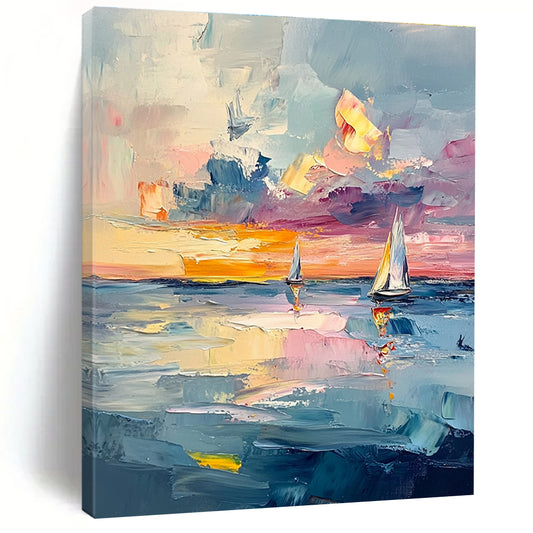 Impressionistic Seaside Sunset for Coastal Home Dining Room & Relaxing Beachfront Hotel STSC973