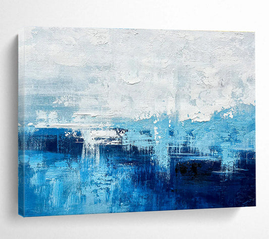 Blue - White Gradient Abstract Art for Coastal Home Bedroom Walls DLZ2659