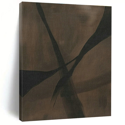 Deep Brown Cross - Line Abstract Art for Rustic Home Office & Wine Cellar DLZ1166