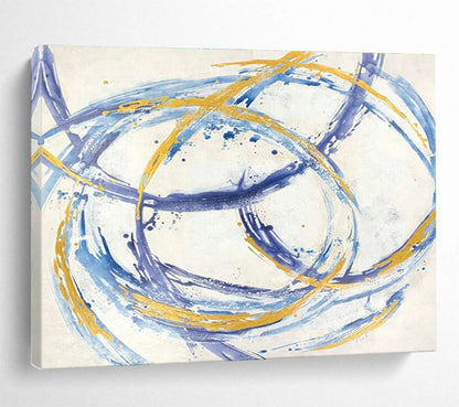 Blue - Gold Loop Abstract Art for Wellness Center Meditation Room Walls DLZ3231