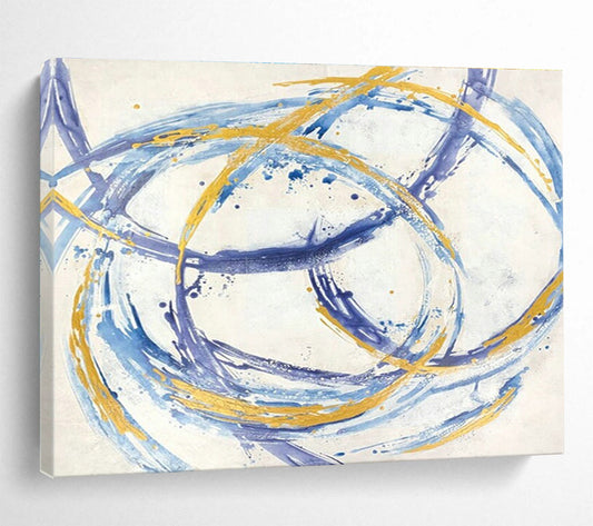 Blue - Gold Loop Abstract Art for Wellness Center Meditation Room Walls DLZ3231