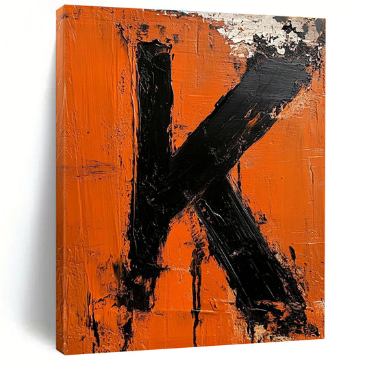 Orange and Black “K” Painting Art for Industrial - Style Bar & Personalized Home Office STSC1326