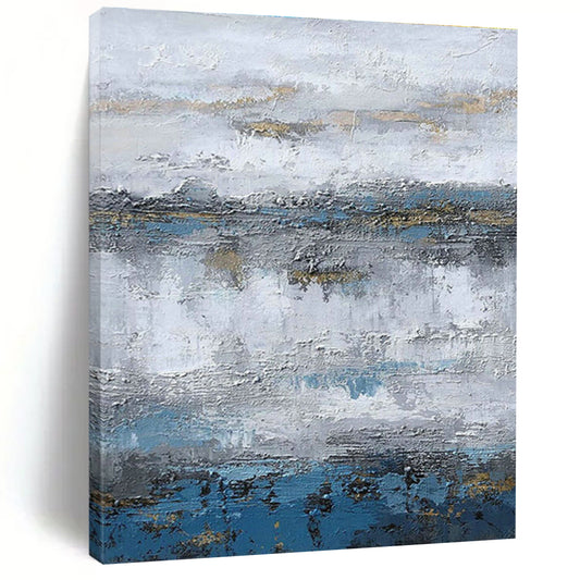 Gray - Blue - Gold Layered Abstract Art for Living Room & Boutique Hotel Lobby DLZ1233