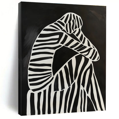 Striped Figure in Sorrow Art for Modern Therapy Space & Contemplative Library STSC1111