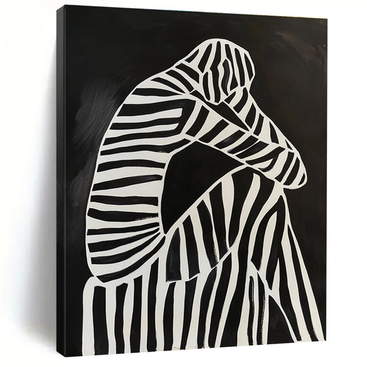 Striped Figure in Sorrow Art for Modern Therapy Space & Contemplative Library STSC1111